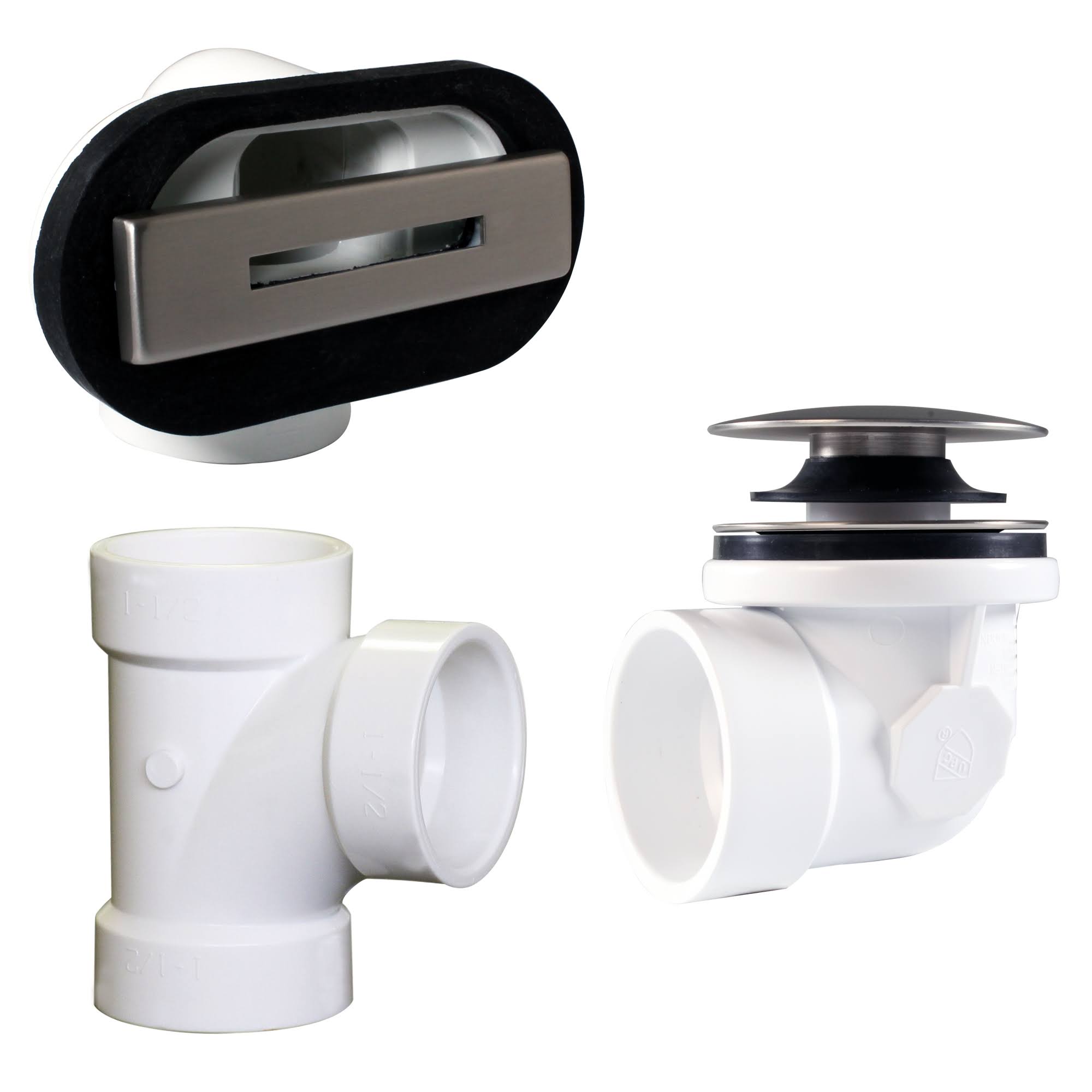 Westbrass Linear Overflow Plumber's Pack with Tee and ADA Tip-Toe Drain in Satin Nickel D560RK-07 6ESTNH
