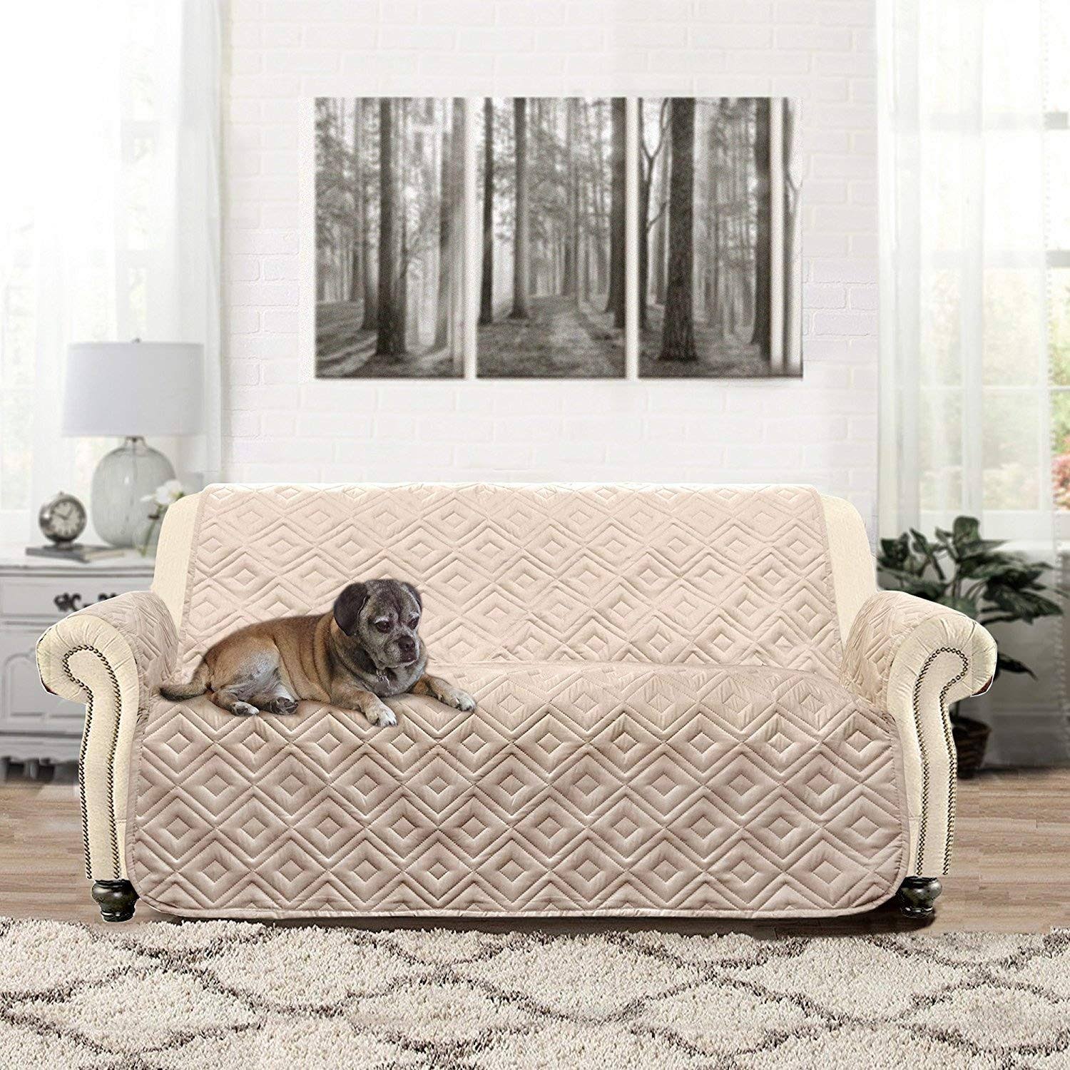 DriftAway Water-Resistant Quilted Loveseat Protector for Kids, Pets - Beige WMXZSX