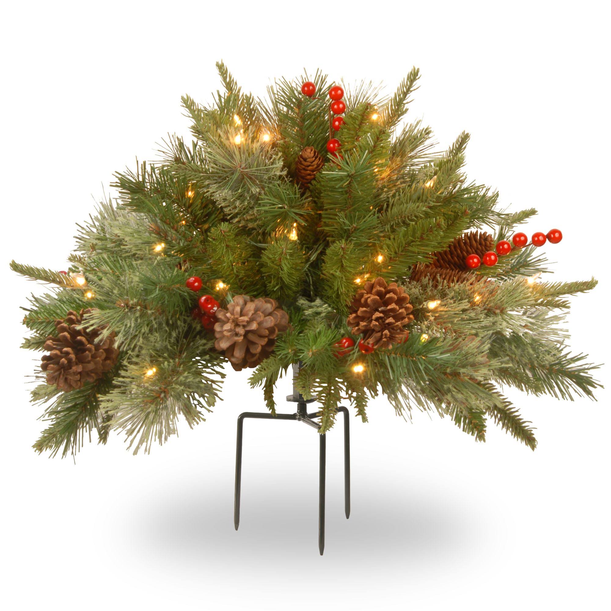 27 Green and Red Battery Operated LED Lighted Colonial Urn Filler Christmas Decor FXU5P1
